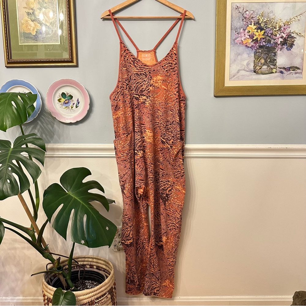 Free People Hot Shot Onesie Jumpsuit Size XS Orange Coral Printed Movement - Picture 2 of 11